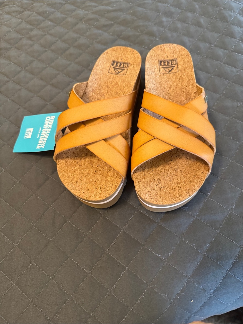 Reef Women’s Cork Slide Sandals in Mustard Yellow